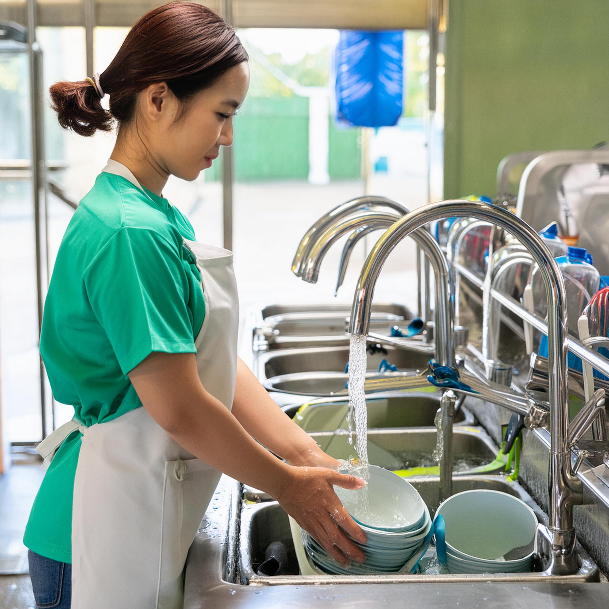 Woman Washing Utensils